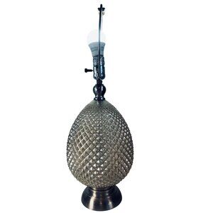 Vtg Diamond-Cut Champaign Glass Table Lamp Tear drop Silver-tone Base Medieval